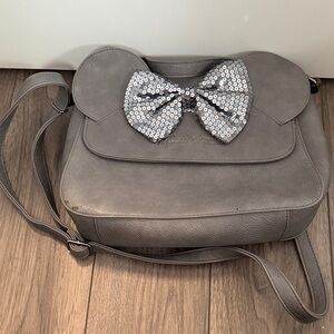 Disney Loungefly Gray Leather Shoulder Bag with Silver Bow